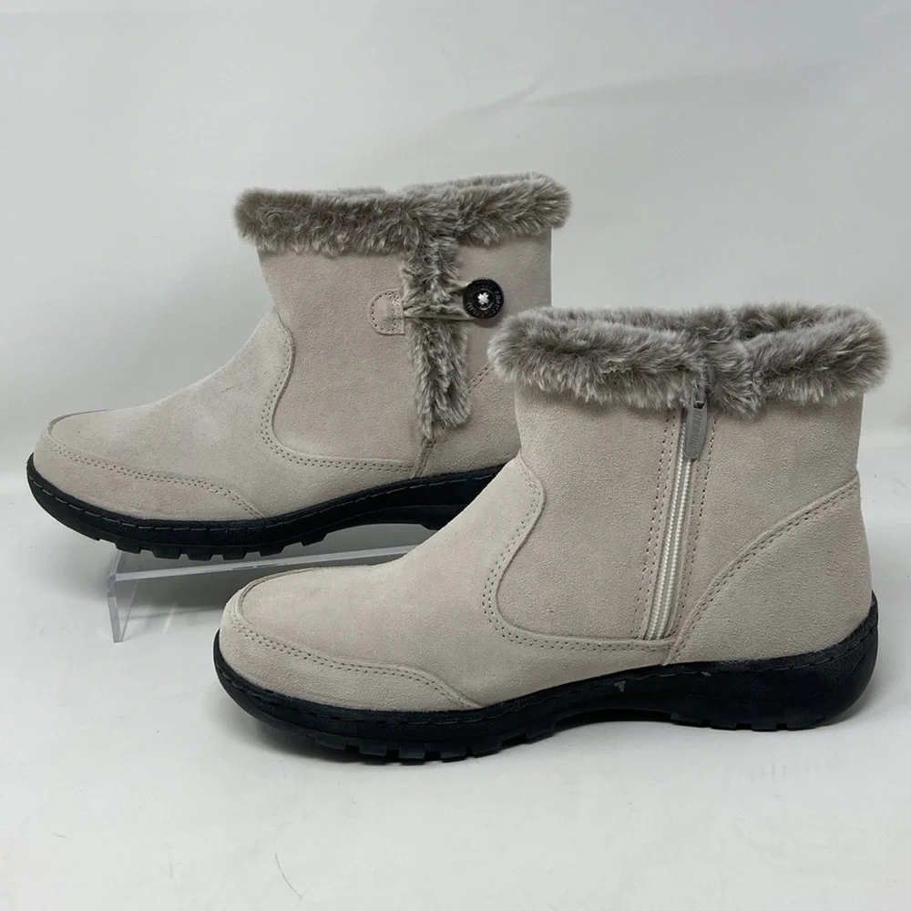 NTW Khombu “Iris” Ankle Winter Boots Cream Genuine Suede Faux Fur Lining